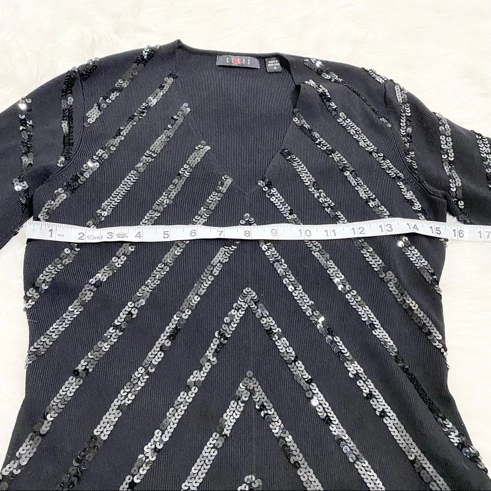Black Sequin Long Sleeve Blouse - Picture 3 of 4